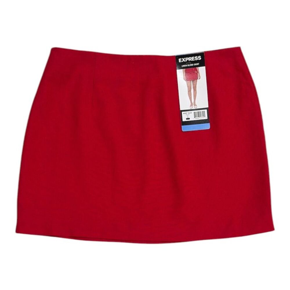 Express Women's High-Rise Lightweight Fitted Linen Blend Mini Skirt - Red